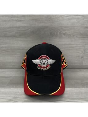 Route 66 Raceway Joliet IL Embroidered Graphic Hat-Flame Detail Black Red Rare